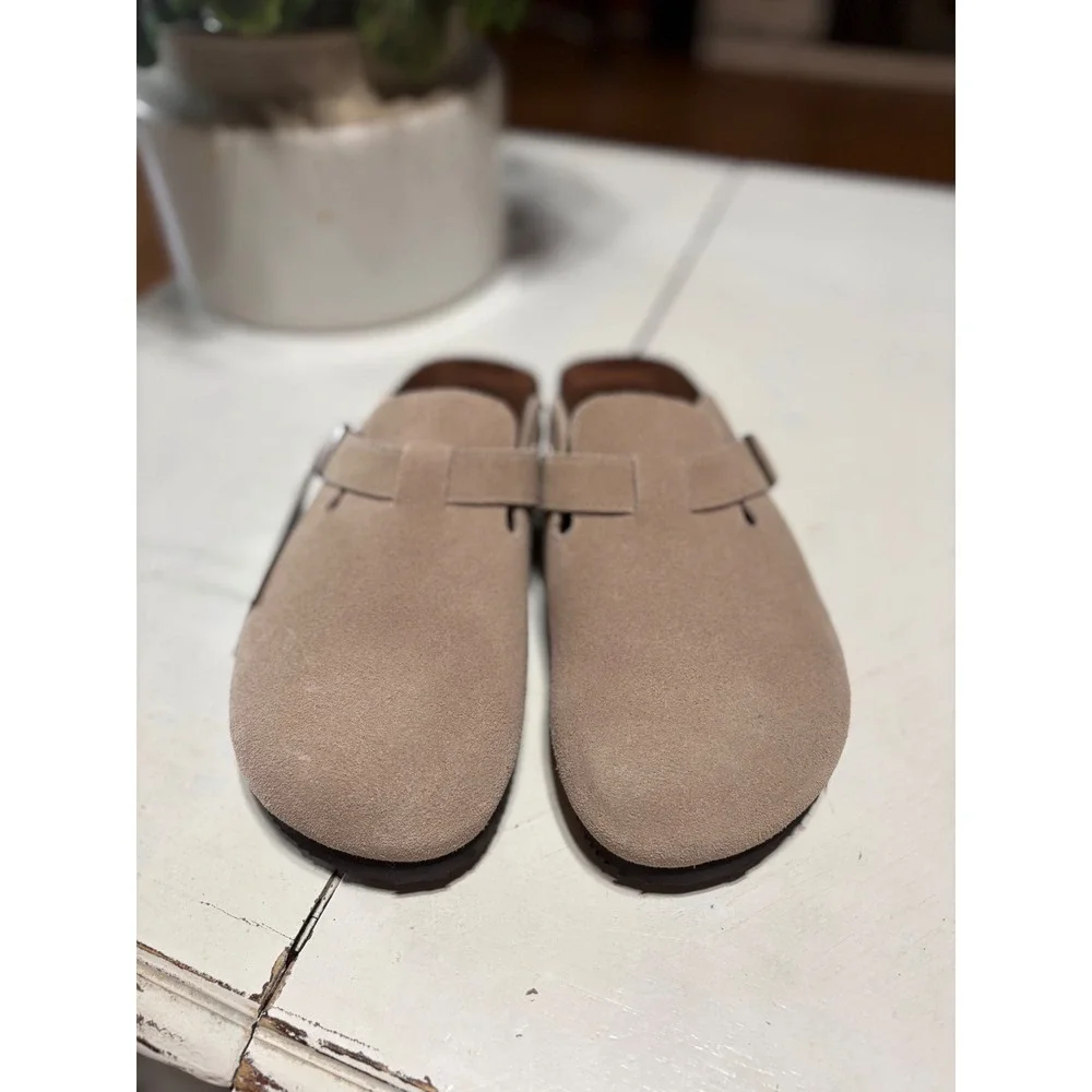 White Mountain Barry-M Mens Tan Suede Leather Buckle Clog Mules Size 10 NEW